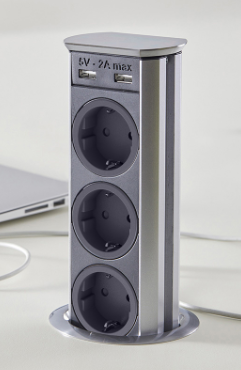 SFL BRICK блок встраиваемый 3 эл. розетки, 2 USB зарядки, нержавеющая сталь