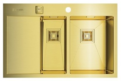 Фото товара: Omoikiri Akisame 78-2-LG-R, мойка, нержавеющая сталь/светлое золото, чаша справа  