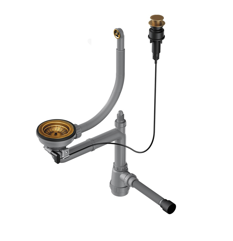 Фото товара: Omoikiri WK-1-R-AB-A Арматура для одночашевых моек, круглый перелив, кл.-авт, латунь