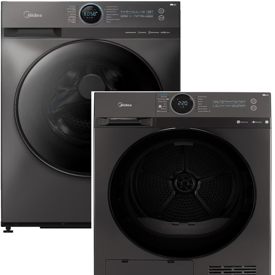 Фото товара: Midea стирка MF200W90WBS/S-RU + сушка MD200H90W/T-RU + соед.эл MSKK-S20