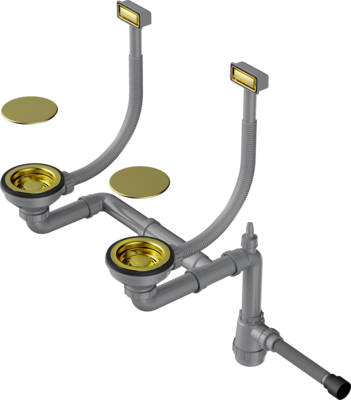 Omoikiri WK-2C-LG Арматура для двухчашевых моек с прямоугольными переливами, светлое золото