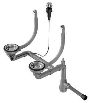 Omoikiri WK-2-R-IN-A Арматура для двухчашевых моек с круглым перелив, и кл. -авт. нержавеющая сталь