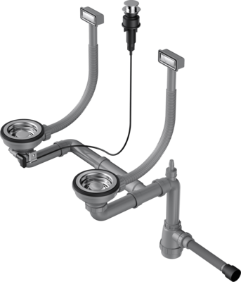 Omoikiri WK-2-IN-A Арматура для двухчашевых моек с прямоугольными переливами, нержавеющая сталь