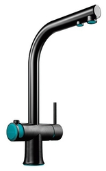 Детальное фото товара: Omoikiri Hotaru-B, смеситель, вороненая сталь/голубые вставки на ручках