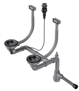 Omoikiri WK-2-GM-A Арматура для двухчашевых моек с прямоугольным перелив, и кл. -авт. воронен. сталь