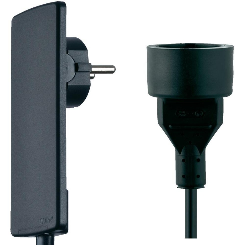 Фото товара: EVOLINE Plug, удлинитель с плоской вилкой с кабелем 1,5 м, черный