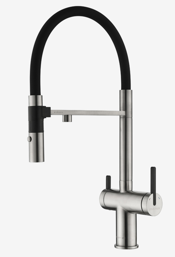 Фото товара: Paulmark GRAVITY, смеситель, никель, черный шланг