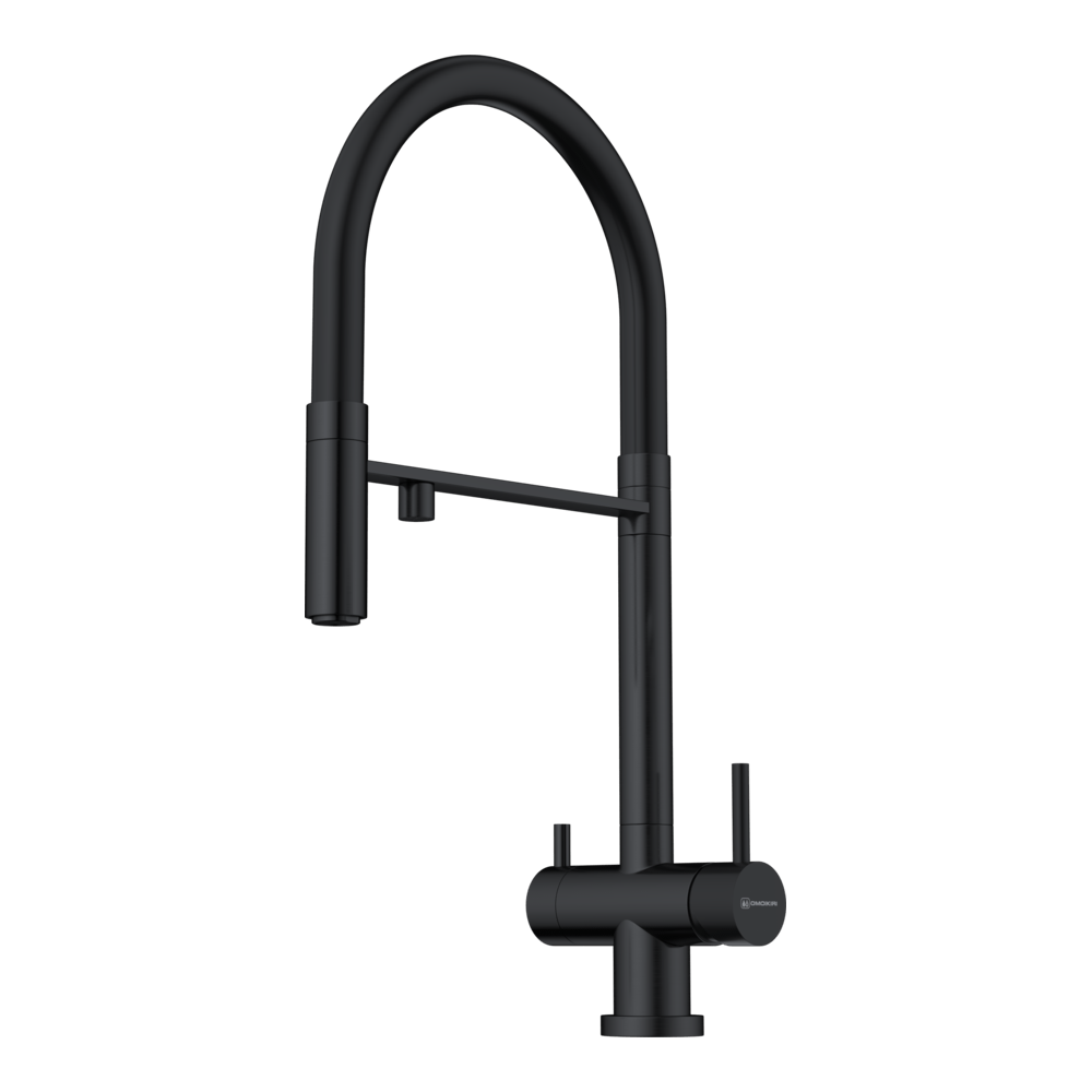 Фото товара: Omoikiri Kanto GB, смеситель, графит/черный гибкий шланг