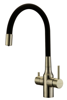 Детальное фото товара: Paulmark SALIX, смеситель, бронза, черный шланг