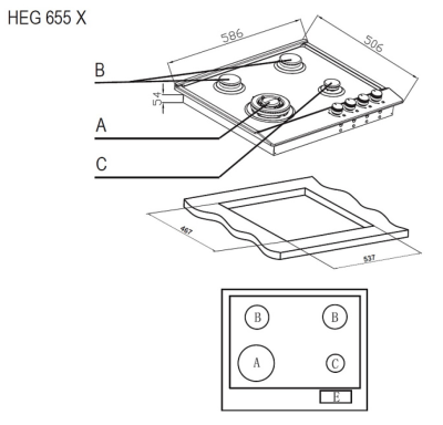 Evelux HEG 655 X Детальное фото товара: Evelux HEG 655 X газовая поверхность