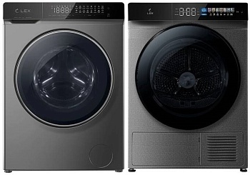 Фото товара: LEX стирка LWM12014GrIThD + сушка LEX LDM12GrBlThD + соед.эл LWM01Gr shelf