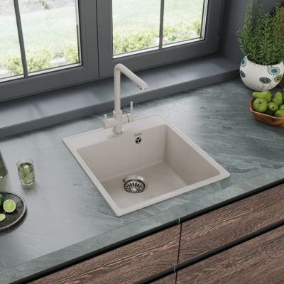 Детальное фото товара: Maunfeld Perla 460 MFQS-460LBG, мойка, гранит, светло-бежевый