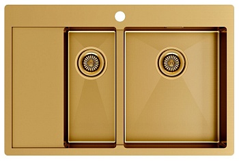 Фото товара: Paulmark KRONER 78/2SF, мойка, нержавеющая сталь, брашированное золото, правая