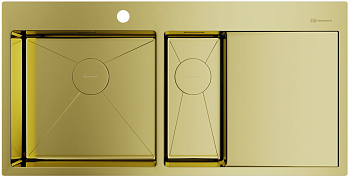 Фото товара: Omoikiri Akisame 100-2-LG-L, мойка, нержавеющая сталь/светлое золото, чаша слева