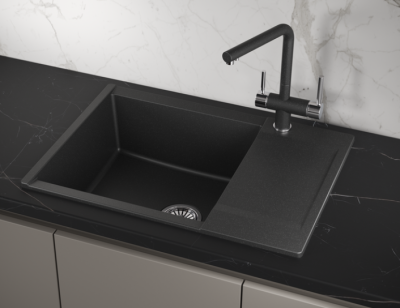 GRANULA ES-7003 мойка, гранит, черный Детальное фото товара: GRANULA ES-7003 мойка, гранит, черный