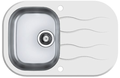 ALVEUS WAVE 20, мойка, нержавеющая сталь/стекло, белый (в компл.с сиф. 1127251)