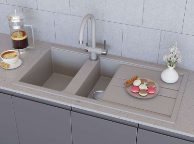 Детальное фото товара: Omoikiri Kitagawa 100-2-WG, мойка, керамика, ветреный зеленый