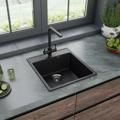 Детальное фото товара: Maunfeld Perla 460 MFQS-460B, мойка, гранит, черный