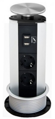 Детальное фото товара: EVOLINE Port USB Charger, 2 эл. розетки, 2 USB зарядки, нержавеющая сталь