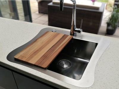 Детальное фото товара: ALVEUS JUBILEE KMB 90 FI, мойка, нерж. сталь браширован.(в компл. с сифоном 1123351 и раздел доской)