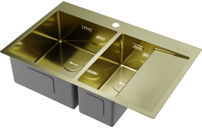 Детальное фото товара: Omoikiri Akisame 78-2-LG-L, мойка, нержавеющая сталь/светлое золото, чаша слева