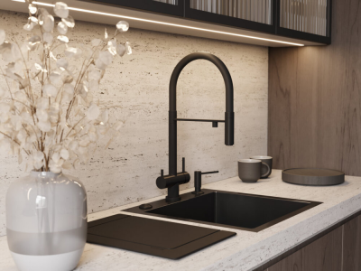 Детальное фото товара: Omoikiri Kanto GB, смеситель, графит/черный гибкий шланг