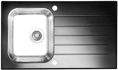 ALVEUS GLASSIX 10 RAL9005-90, мойка, нержавеющая сталь/стекло, черный (в компл.с сифон 1127251)