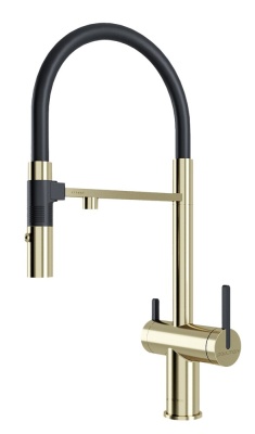 Paulmark GRAVITY, смеситель, светлое золото, черный шланг Paulmark GRAVITY, смеситель, светлое золото, черный шланг