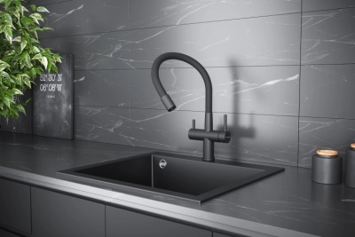 Детальное фото товара: KUCHENSTERN WURM-FE, смеситель, гранит, черный