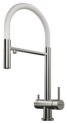 Детальное фото товара: Omoikiri Kanto-C, смеситель, хром/белый гибкий шланг