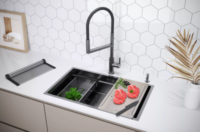 Детальное фото товара: Paulmark NEXT-MULTI SINK 74-L UNI, мойка, нержавеющая сталь, вороненая сталь