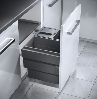 Детальное фото товара: Hailo Cargo Synchro выдвижная мусорная система с 3 ведрами 28л, 13л, 13л с крышкой