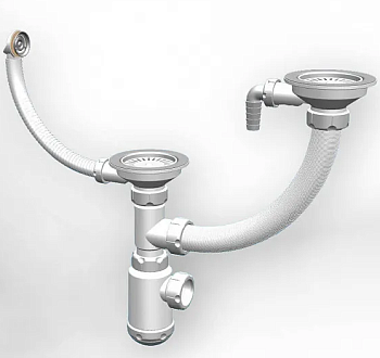 Фото товара: GRANULA сифон двойной GRAND 31/2 с круглым переливом и винтом и отводом металл