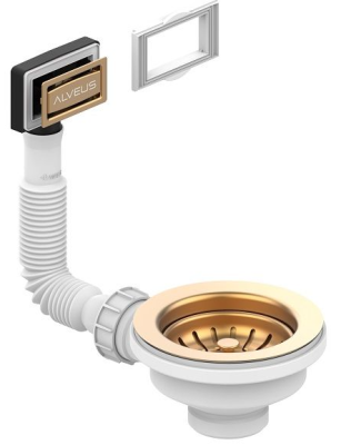 ALVEUS выпуск для мойки 114 BRONZE new c рамкой и заглушкой (гофра)