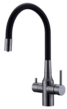 Фото товара: Paulmark SALIX, смеситель, вороненая сталь, черный шланг