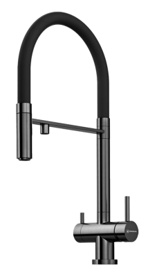 Детальное фото товара: Omoikiri Kanto-GM-BL, смеситель, вороненая сталь/черный гибкий шланг