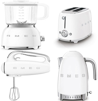 Фото товара: Smeg KLF04WHEU + TSF01WHEU + EGF03WHEU + BLF03WHEU + HBF03WHEU + HMF01WHEU + CJF11WHEU + KBSF02WH