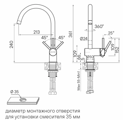 Paulmark BEND, смеситель, брашированная сталь Детальное фото товара: Paulmark BEND, смеситель, брашированная сталь