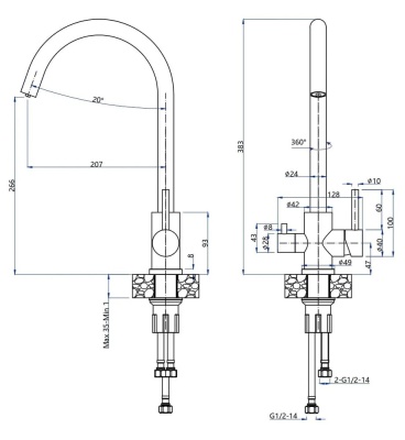 Детальное фото товара: GranFest GF-Z-5420, смеситель, нержавеющая сталь, PVD графит