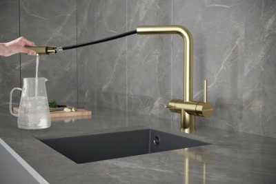 Детальное фото товара: KUCHENSTERN FOKUS-FS, смеситель, нержавеющая сталь, золото