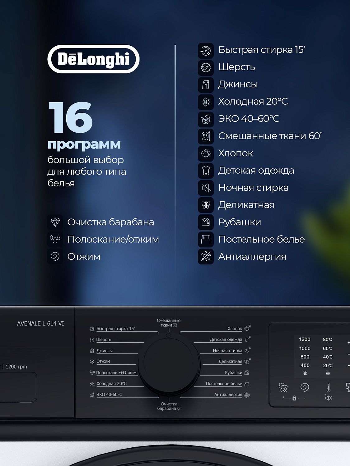 Узкая стиральная машина DeLonghi AVENALE L 614 VI — глубиной всего 43 см