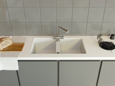 Детальное фото товара: Omoikiri Kitagawa 83-2-U-WH, мойка, керамика, белый