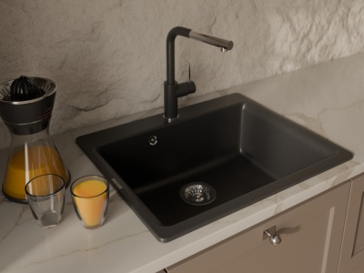 Детальное фото товара: Rivelato ALBANO 1573503 nero/cromo, смеситель, гранит, черный/хром