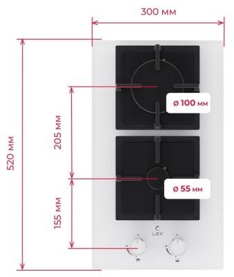 LEX GVG 324 WH Детальное фото товара: LEX GVG 324 WH газовая поверхность