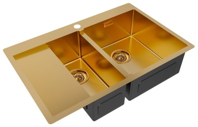 Детальное фото товара: Paulmark KRONER 78/2SF, мойка, нержавеющая сталь, брашированное золото, правая
