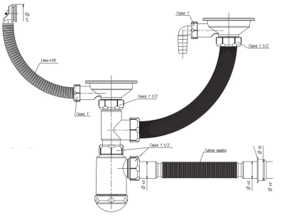 Детальное фото товара: GranFest Сифон двойной Санпласт GRAND с круглым переливом + гофра