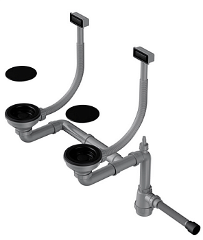 Фото товара: Omoikiri WK-2C-GB Арматура для двухчашевых моек с прямоугольными переливами, графит