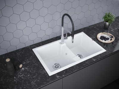 Paulmark TANDEM 80/2, мойка, гранит, белый Детальное фото товара: Paulmark TANDEM 80/2, мойка, гранит, белый