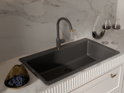 Детальное фото товара: Rivelato GARDA 1923502 antracite/oro, смеситель, гранит, антрацит/золото