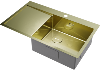 Детальное фото товара: Omoikiri Akisame 86-LG-R Side , мойка, нержавеющая сталь/ светлое золото, чаша справа
